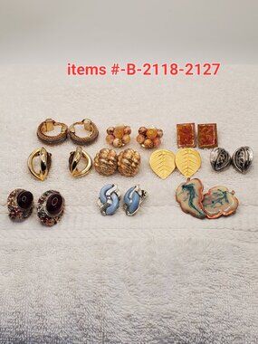 10 Pair of clip on Earrings, items # B-2118-2127,. wt. 145 grams.